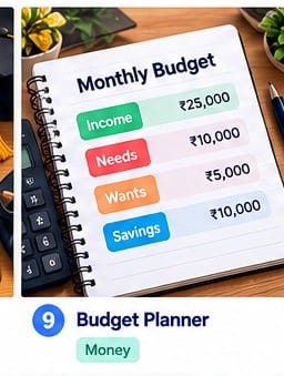 monthly budget planner: Budget notebook, calculator and coins