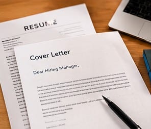 cover letter for job: Resume draft beside a laptop