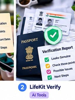 document verification online: Documents arranged neatly on a desk