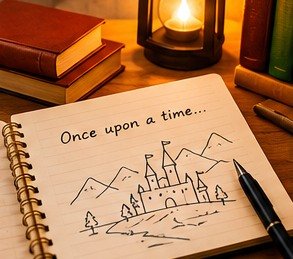 Notebook and books on a desk